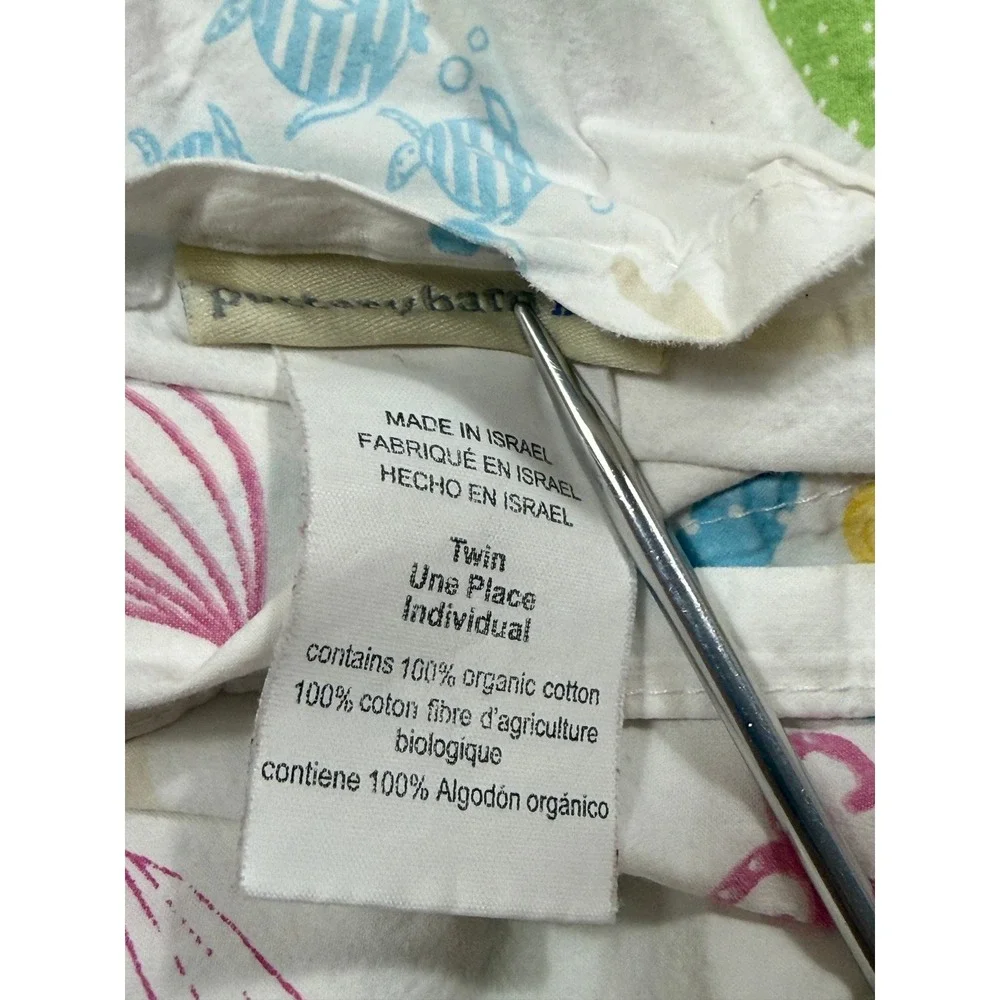Pottery Barn Kids Twin Mermaid Sheet Set 100% Organic Cotton Flat & Fitted White